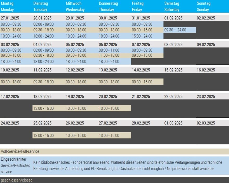 Öffnungszeiten Februar 2025