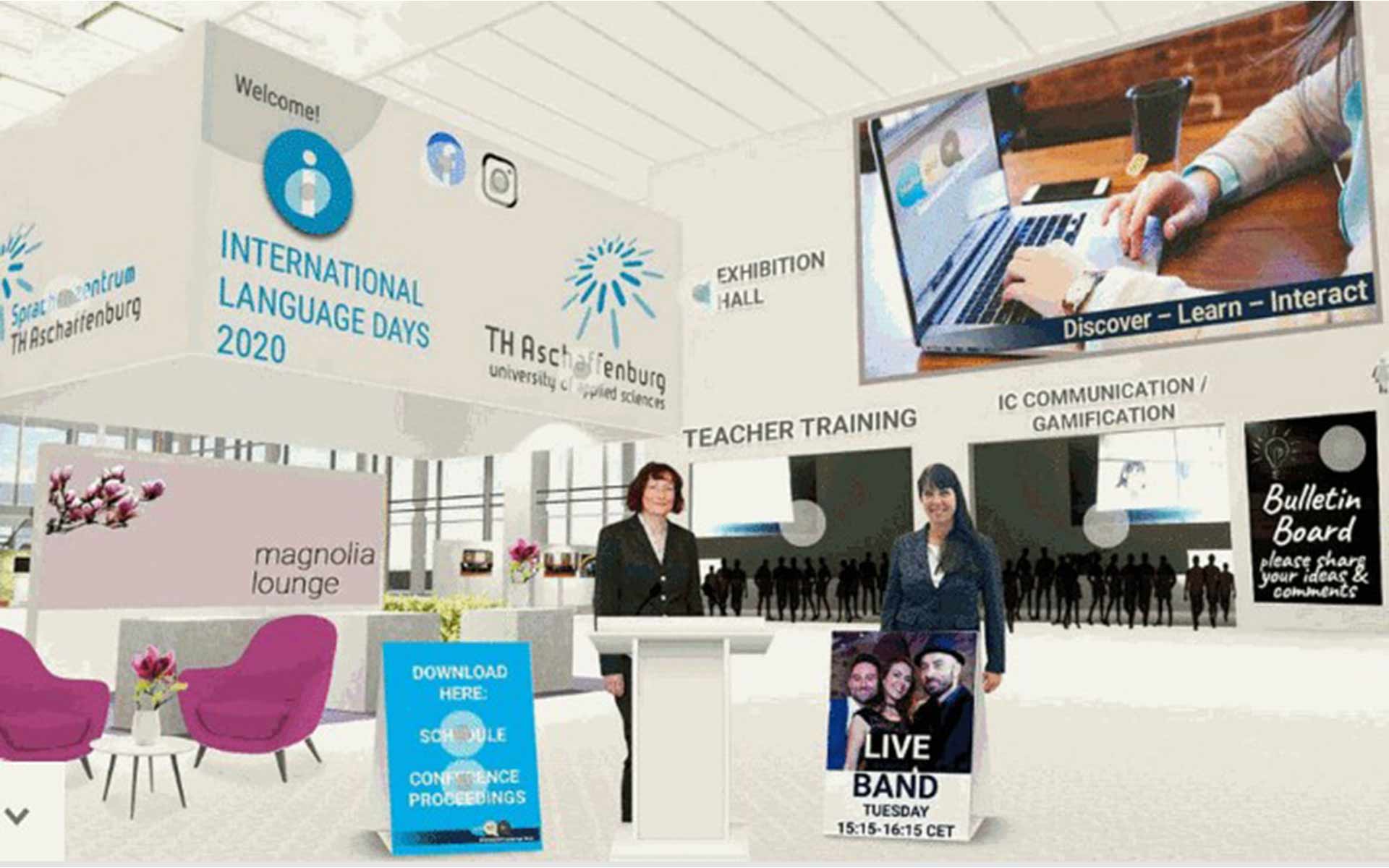 Prof. Dr. Link and Prof. Dr. Karuße in the virtual environment of the International Language Days